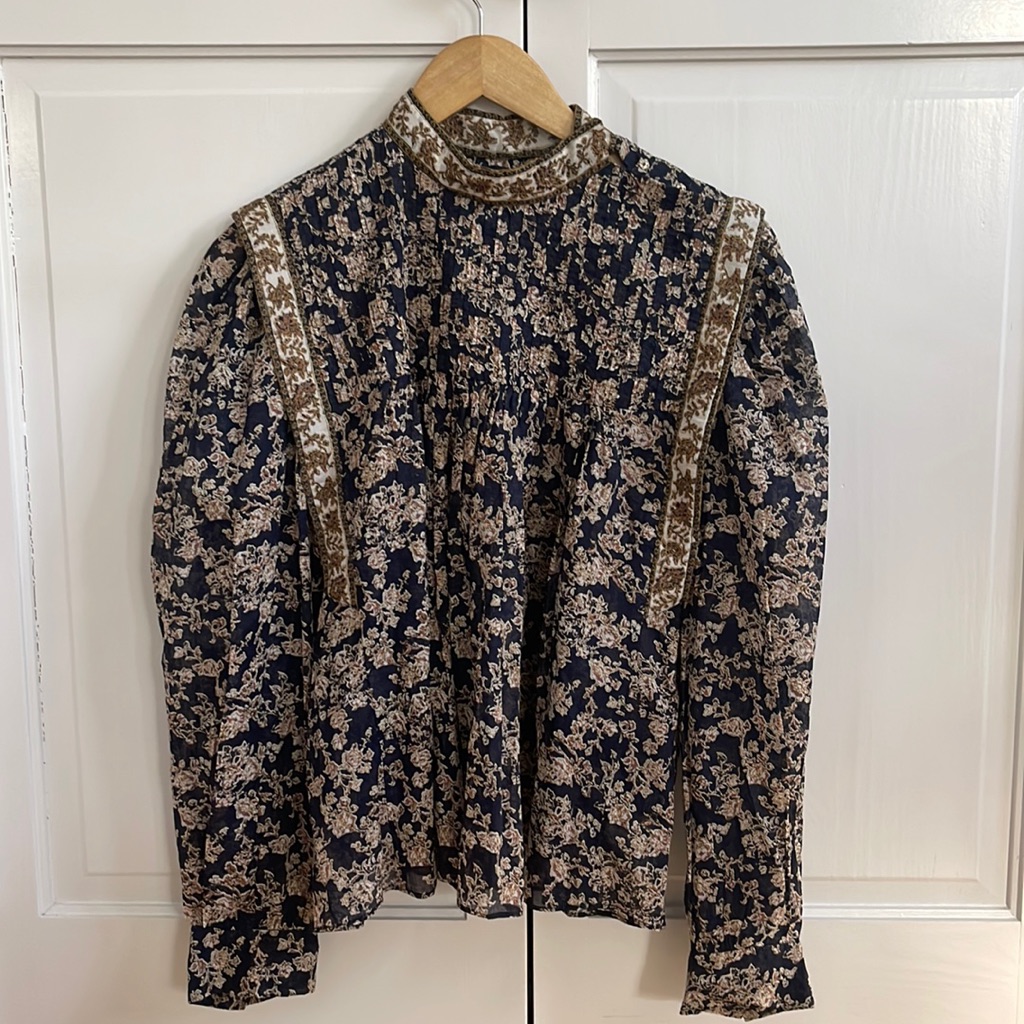 Beautiful Brand New Never Worn Isabel Marant Top. Navy With Beige Flowers